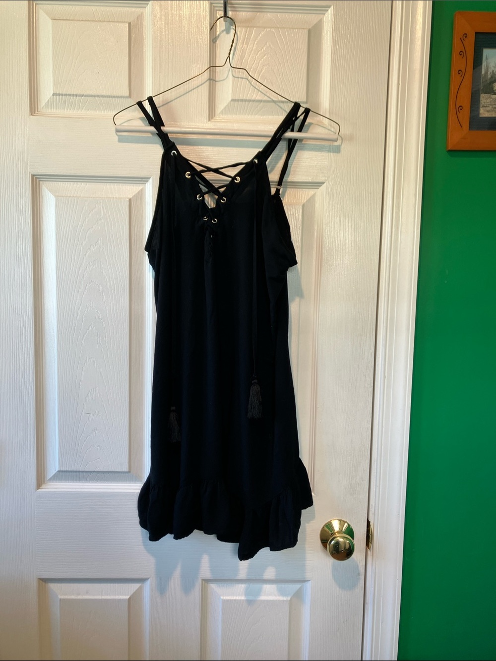 Adam Levine large mini dress babydoll dress black tassel tie